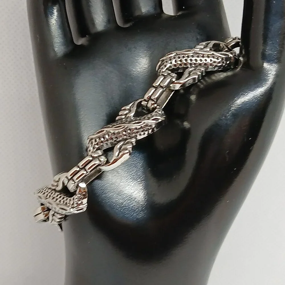 NWOT Silver Tone Metal Fashion Dragon Bracelet Jewelry Men Bling Hip Hop #33
